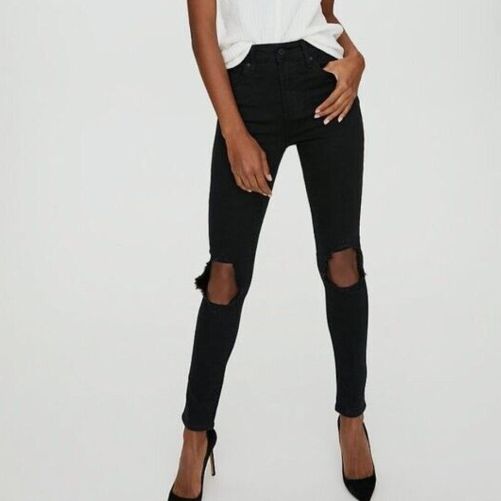 Levi's Premium 721 Black Distressed High Rise Skinny Jeans